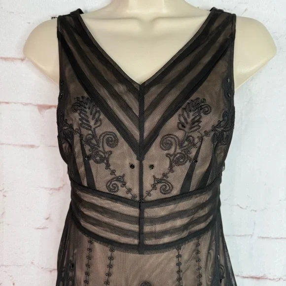 ANN TAYLOR LOFT PETITE 2P Black Embroidered Mesh Overlay Cocktail Party Dress - Picture 7 of 15